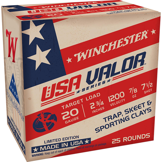 Winchester Ammo USAV207 USA Valor 20Gauge 2.75" 7/8oz 7.5Shot 25 Per Box/10 Case