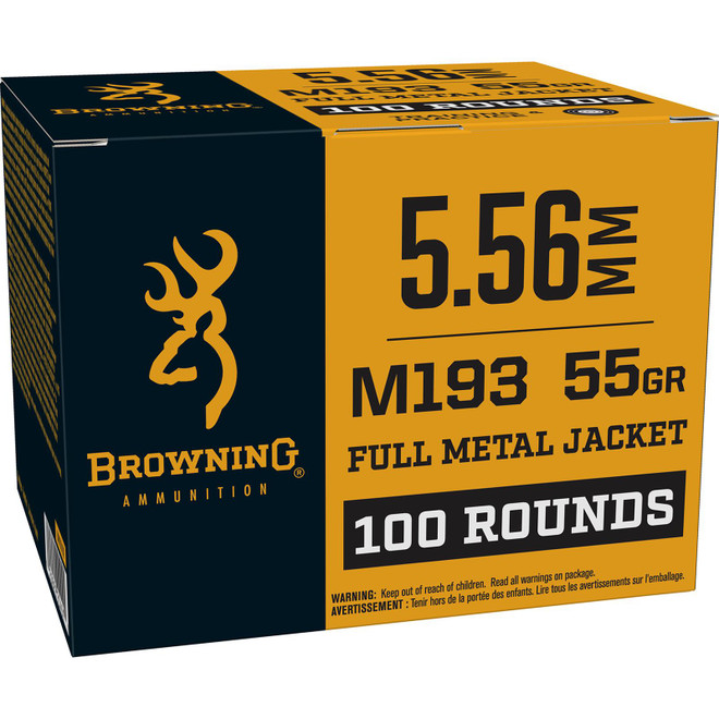 Browning Ammo BM193100 M193 5.56mm 55gr Full Metal Jacket 100 Per Box/10 Case