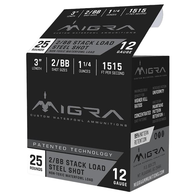 Migra Ammunitions M12SS2BB Staxd 12Gauge 3" 1 1/4oz 2/BBShot 25 Per Box/10 Case