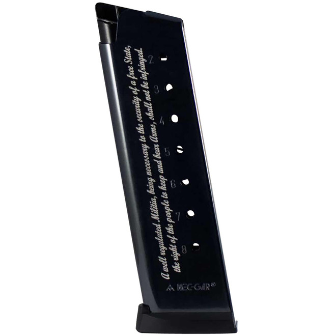 Mec-Gar MGCG45082A 1911 Government 8rd 45 ACP, Blued w/2nd Amendment Engraving Carbon Steel