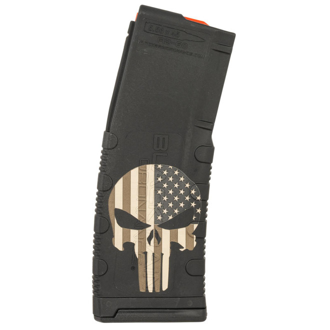 Black Rain Ordnance MAG30PUNISHW/FLAG Magazine 30rd 223 Rem/5.56 NATO Punisher American Flag Engraving Fits AR-15 Platform