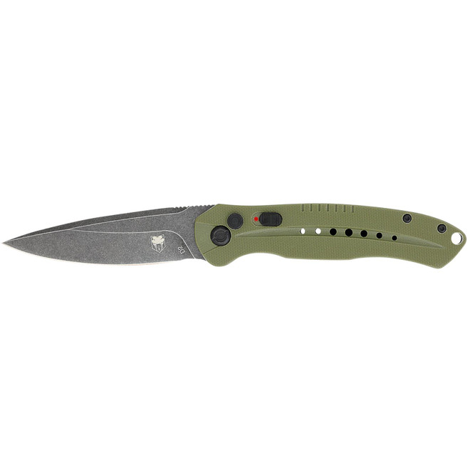 CobraTec Knives ODGDIABLOAUTO Diablo 3.50" Folding Black Stonewashed D2 Steel Blade, 4.75" OD Green Textured G10 Scales Handle