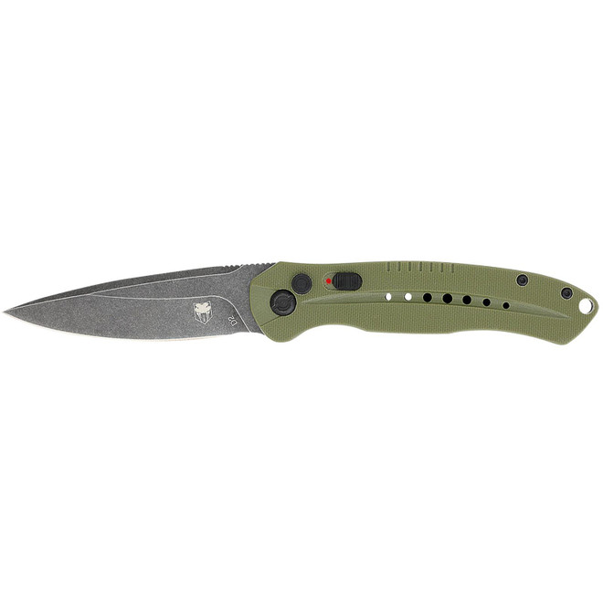 CobraTec Knives ODGDIABLOAUTO Diablo 3.50" Folding Black Stonewashed D2 Steel Blade, 4.75" OD Green Textured G10 Scales Handle