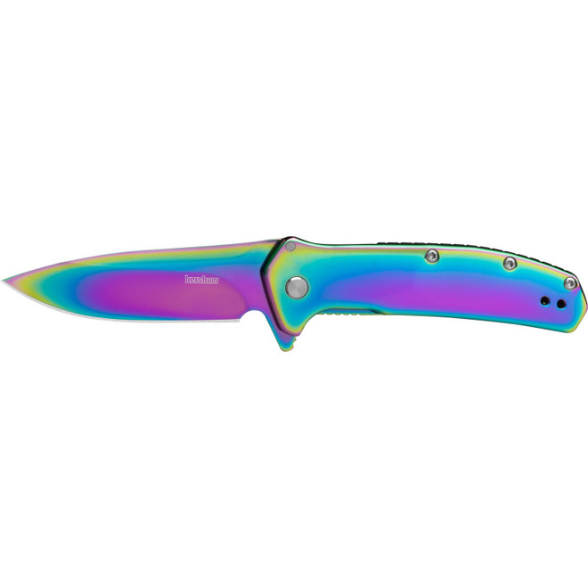 Kershaw 2044RBW Outcome 2.80" Folding Drop Point Plain Polished Rainbow PVD 8Cr13MoV SS Blade, Polished Rainbow PVD Stainless Steel Handle