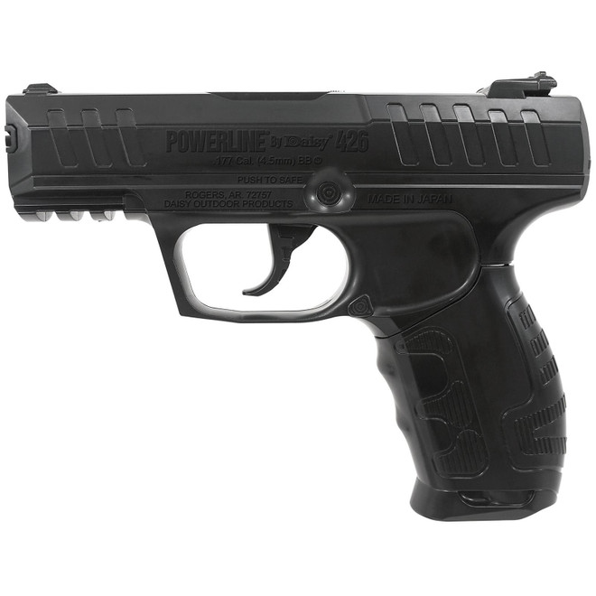 Daisy 426 Powerline Air Pistol CO2 177 Semi-Automatic 15 Shot Built-In BB Magazine, Smooth Bore Steel Barrel, Blade Front/Fixed Open Rear Sights, Molded Black Grip