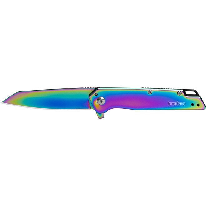 Kershaw 1365RBW Misdirect 3" Folding Reverse Tanto Plain Polished Rainbow PVD 4Cr14 Blade, Polished Rainbow PVD Stainless Steel Handle