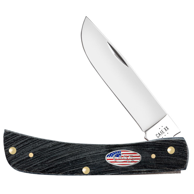 Case 53062 Sod Buster Stars & Stripes 3.70" Folding Skinner Plain Mirror Polished Tru-Sharp SS Blade, Sawcut Jig Gray Bone Handle, American Flag Shield