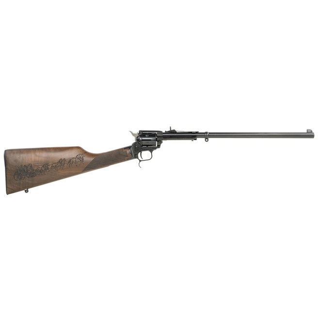 Heritage Mfg BR226B16HSWB01 Rough Rider Rancher 22 LR 6rd 16" Barrel, Black Metal Finish, Exposed Hammer, Walnut Stagecoach Engraved Stock