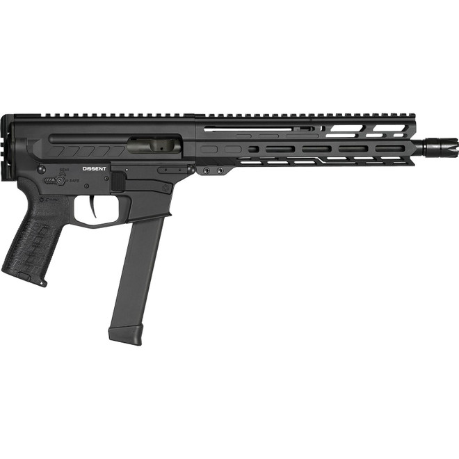 CMMG 99A806DAB Dissent MKGS 9mm Luger 33+1 10.50", Black, Picatinny Brace Adapter, 5.50" M-LOK Handguard, Left Side Charging Handle, Zeroed Linear Comp, Zeroed Drop-In Single Stage Trigger