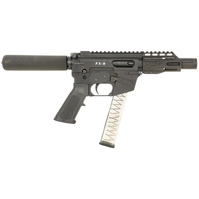 FREEDOM ORDNANCE FX9P4T FX-9 9mm Luger 32+1 4", Black, M-LOK Handguard, Padded Buffer Tube, A2 Grip, 3" Faux Suppressor, Includes Sling