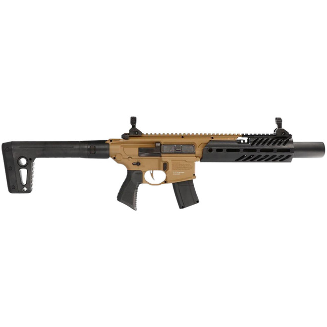 Sig Sauer Airguns AIRMCXCANEBRAKE MCX Canebrake Air CO2 (Not Included) 177 Pellet 30rd, FDE Metal Rec, Removable Fixed Black Synthetic Stock, Flat Trigger, Flip-Up Sights