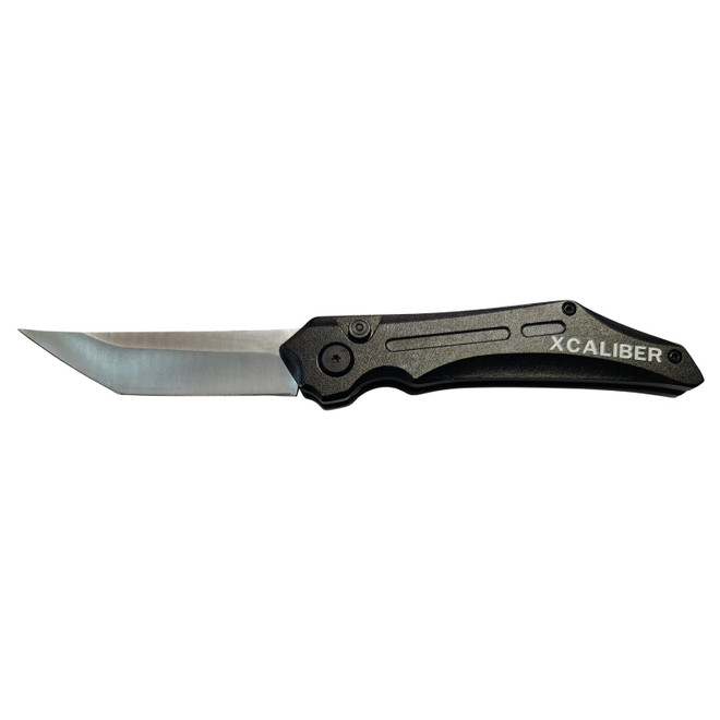 Xcaliber Knife Company Switch Blade 3.50" Folding Tanto Plain Stainless D2 Steel Blade, 4.75" Black Aluminum Handle