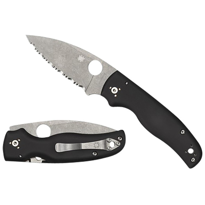 Spyderco C229GS Shaman 3.58" Folding Serrated Stonewashed CPM S30V SS Blade/ Black Textured G10 Handle Includes Pocket Clip
