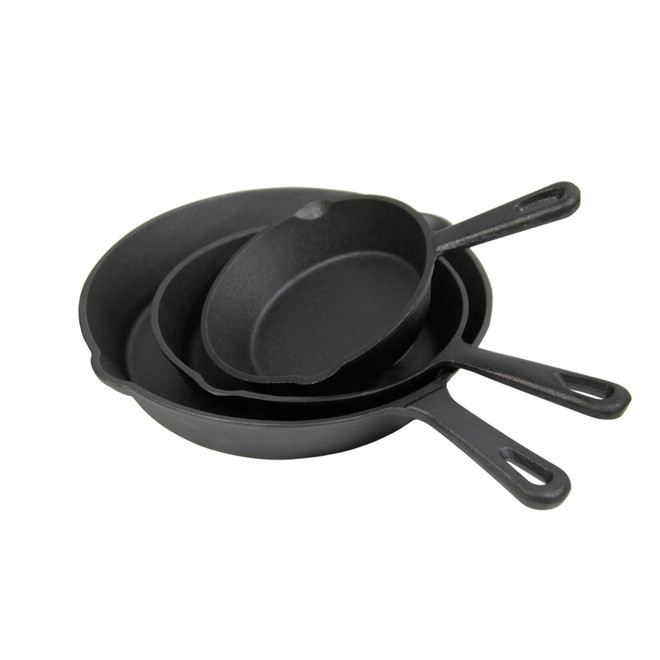 Stansport Pre-Seasoned Cast Iron Skillet Set 6.5, 8 & 10 Inch