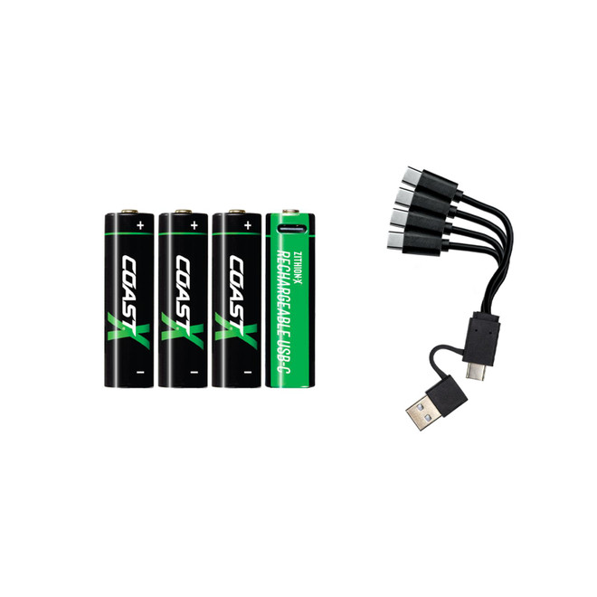 COAST ZITHION-X AA USB-C Rechargeable Batteries 2400mAh 4-Pack