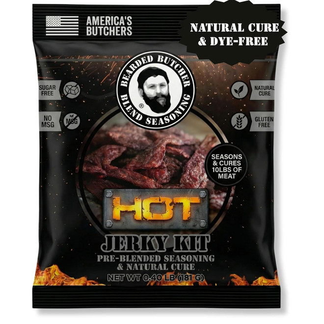 Bearded Butcher Hot Jerky Seasoning & Natural Cure Kit for 10 lb