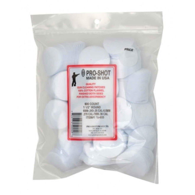 Pro-Shot Firearms Cleaning Cotton Patches 6mm - 30 Cal 11/2" 600 PK