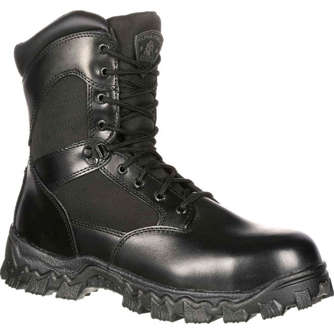 Rocky Mens AlphaForce Zip Up Black Waterproof Leather Duty Boots FQ0002173