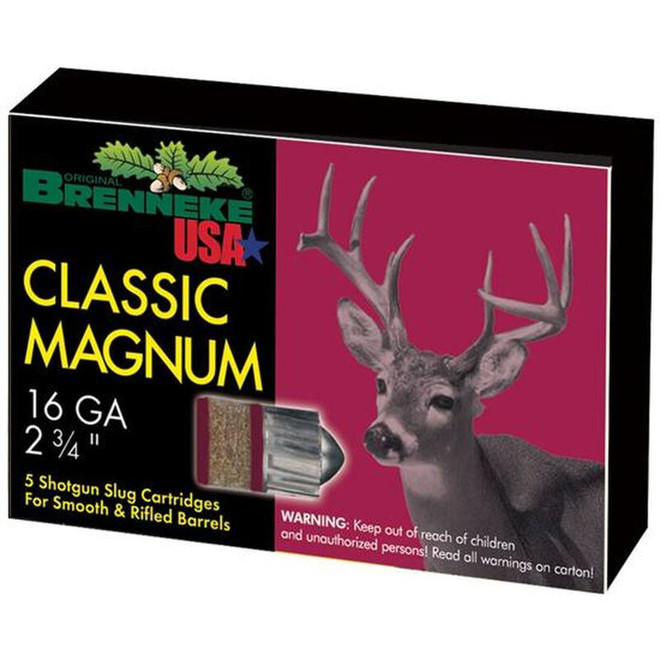 Brenneke USA Magnum 16ga 2-3/4" Rifled Slug 1oz 5 Rnd Box