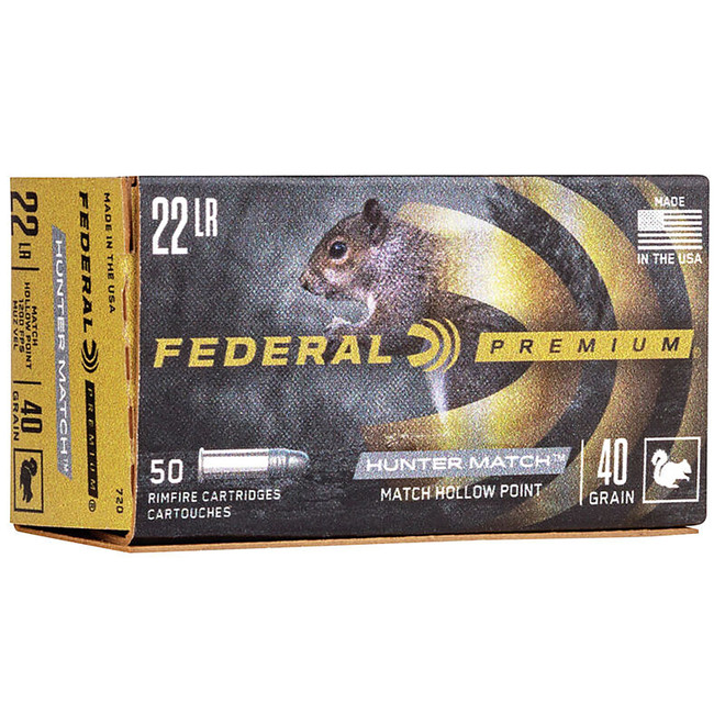 Federal 720 Premium Hunter Match 22 LR 40 GR Match Hollow Point HP 50 Box