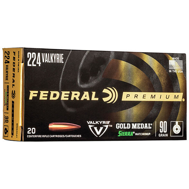 Federal GM224VLK1 Gold Medal 224 Valkyrie 90 GR Sierra MatchKing BoatTail Hollow Point BTHP 20 Box