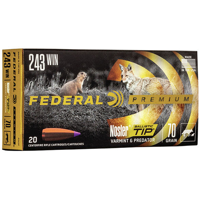 Federal P243F Premium V Shok 243 Winchester 70 GR Nosler Ballistic Tip NBT 20 Box