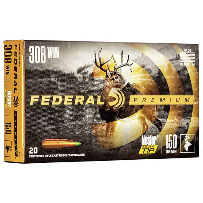 Federal P308F Premium 308 Winchester 150 GR Nosler Ballistic Tip NBT 20 Box