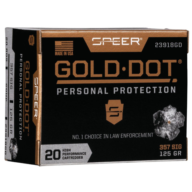Speer Ammo 23918GD Gold Dot Personal Protection 357 Sig 125 GR Hollow Point HP 20 Box