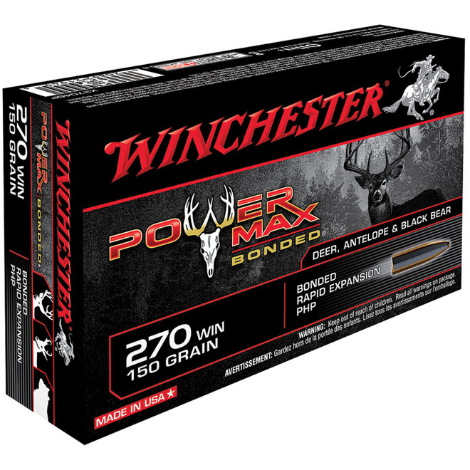 Winchester Ammo X2704BP Power Max Bonded 270 Winchester 150 GR Protected Hollow Point 20 Box