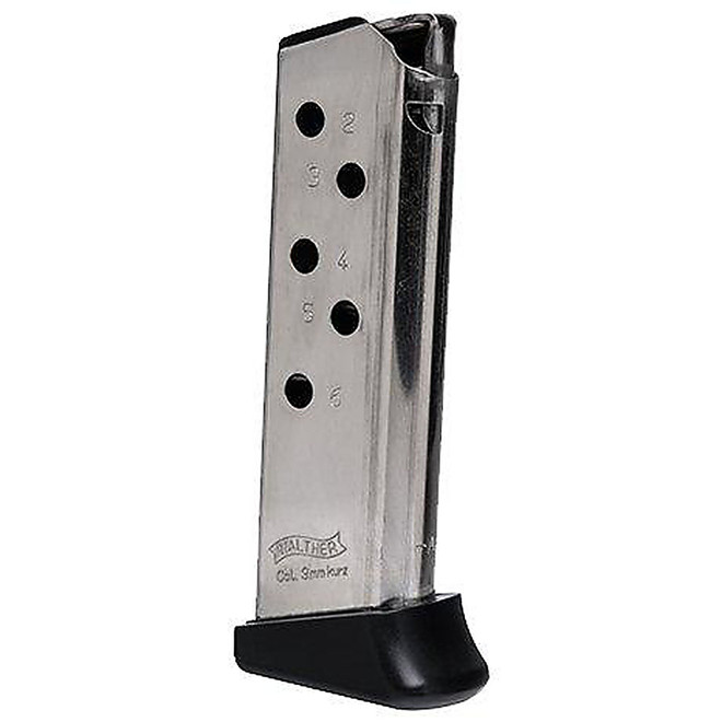Walther Arms 2246010 PPK 380 ACP 6rd Finger Rest Nickel Magazine