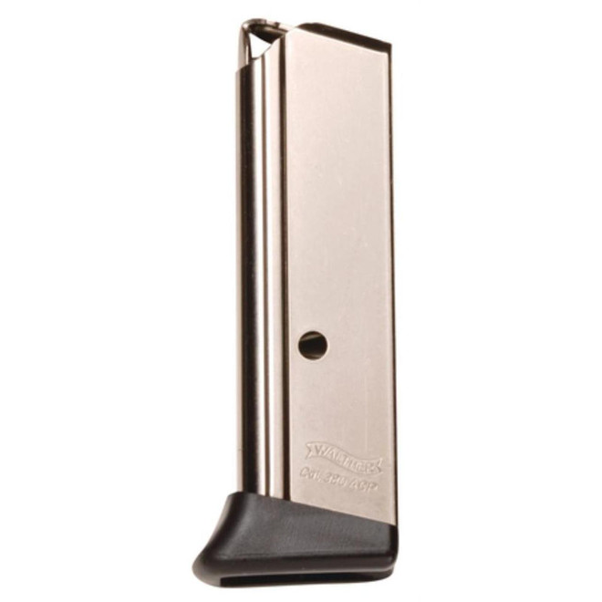 Walther PPK 380ACP Magazine, Finger Rest, Nickel, 6rd