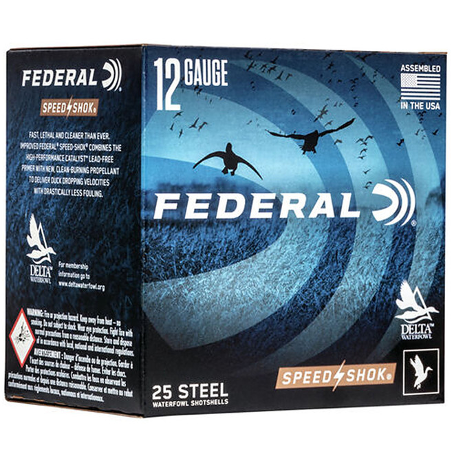 FEDERAL 12GA SPEED-SHOK HIGH VELOCITY STEEL SHOTSHELL AMMUNITION 3" 1-1/8OZ SHOT SIZE 1 - WF143 1