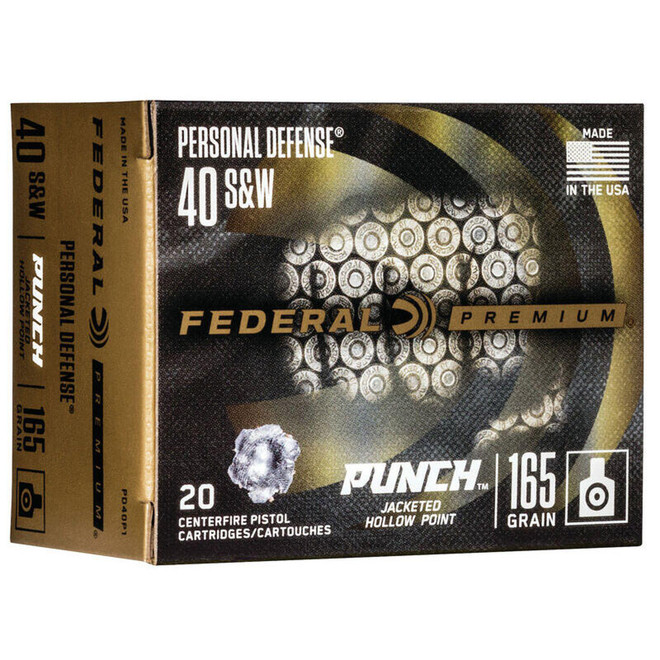 Federal PD40P1 Personal Defense Punch 40 S&W 165 gr Jacketed Hollow Point (JHP) 20 Bx/ 10 Cs
