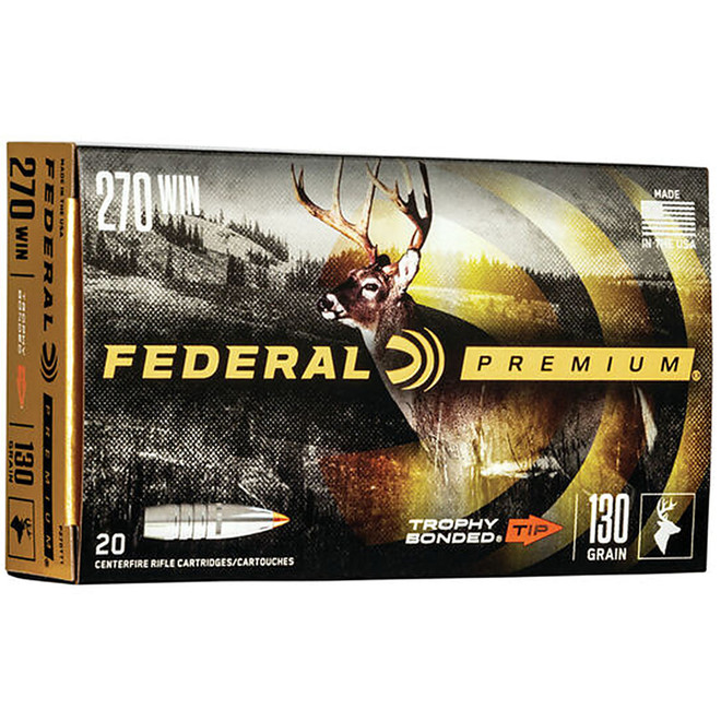 Federal Premium Ammunition 270 Winchester 130 Grain Trophy Bonded Tip Box of 20