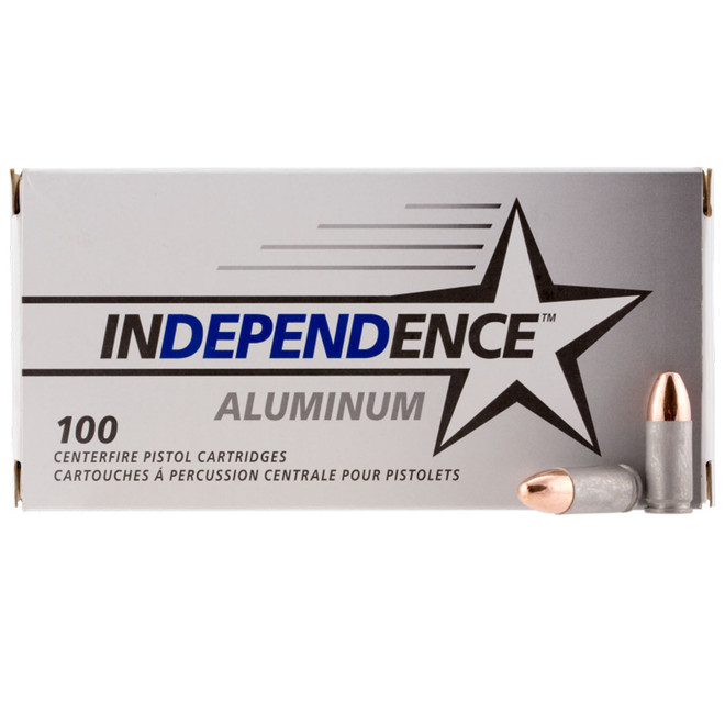 Independence Aluminum 9mm Luger Ammo 115 Grain FMJ 100 Rounds Value Pack