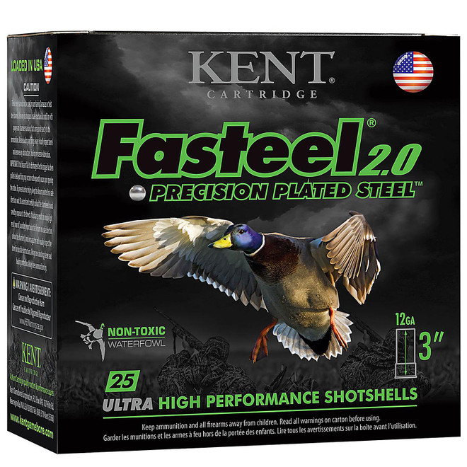Kent Cartridge K123FS402 Fasteel Waterfowl 12 Gauge 3" 1-3/8 oz 2 Shot 25 Bx/ 10 Cs