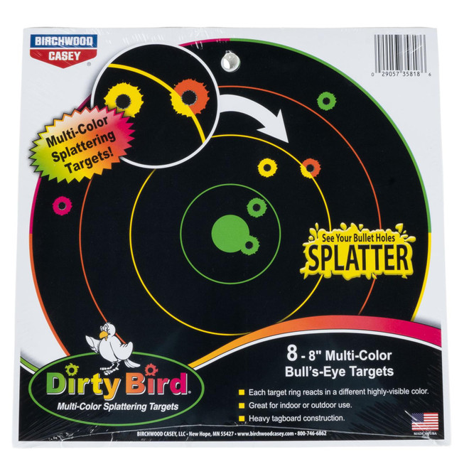 Birchwood Casey Dirty Bird Bull's-Eye Tagboard 8" Multi Color 8 Pack