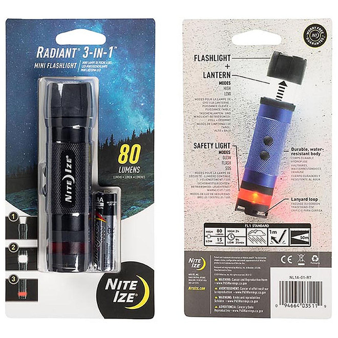 NITE IZE Radiant 3-In-1 LED Mini Flashlight- Black
