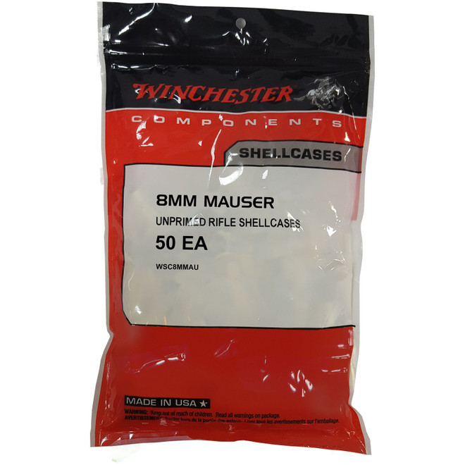 WINCHESTER 8MM MAUSER (8X57MM)UNPRIMED RIFLE BRASS CASES 50 COUNT WSC8MMAU