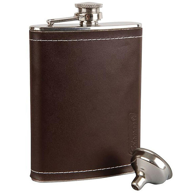Coleman Tailgater Leather-Wrapped 8 oz Stainless Steel Flask