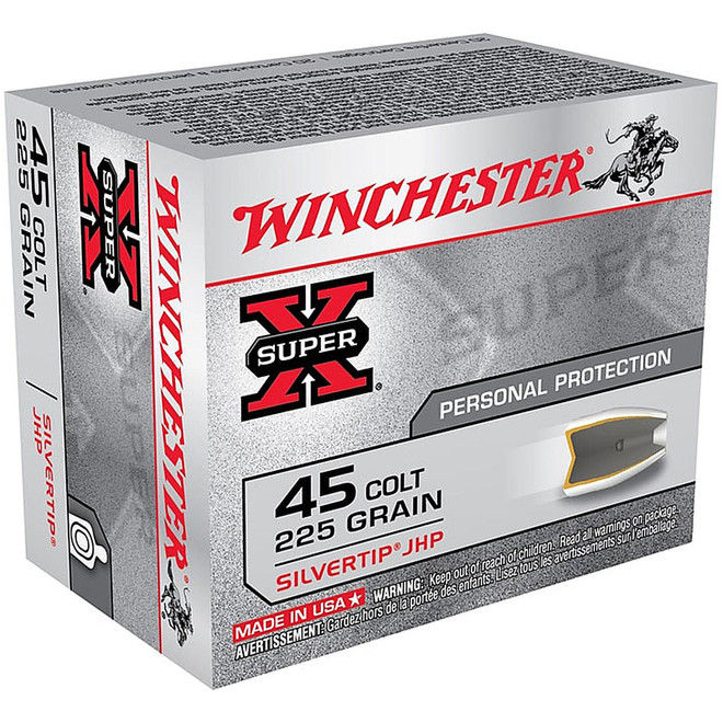 Winchester Super-X Ammunition 45 Colt (Long Colt) 225 Grain Silvertip Hollow Point Box of 20