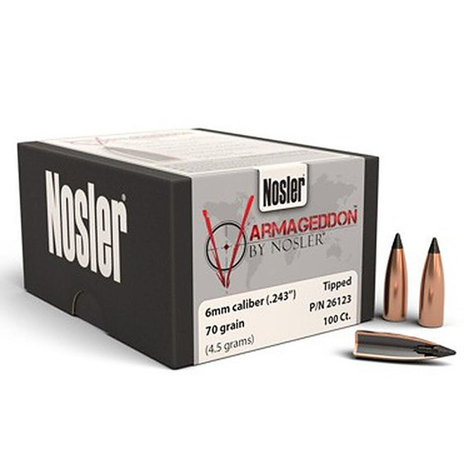 NOSLER 26123 6MM 70GR VARMAGEDDON FE TIPPED 100 CT.