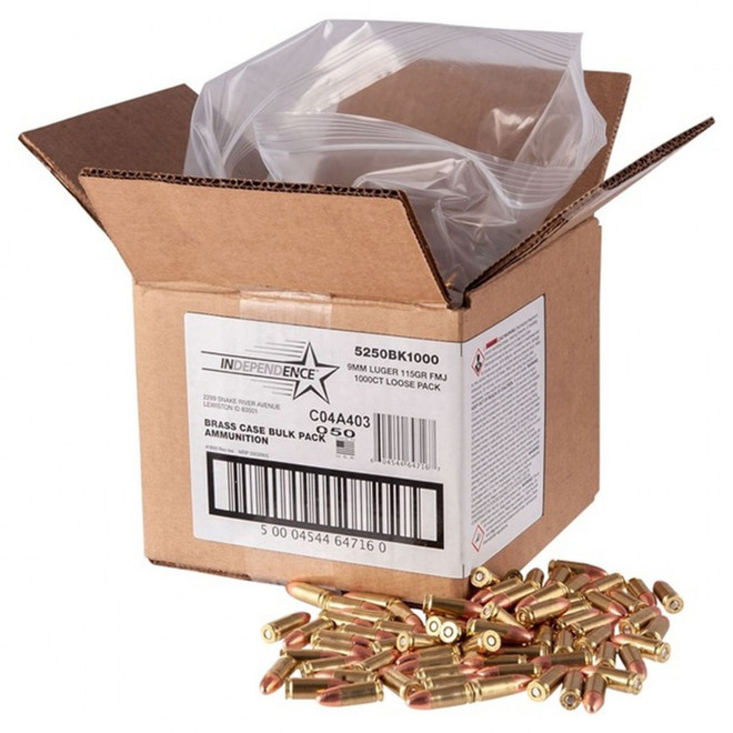 CCI Independence Brass Handgun 9mm Luger 115GR FMJ 1000 Rounds