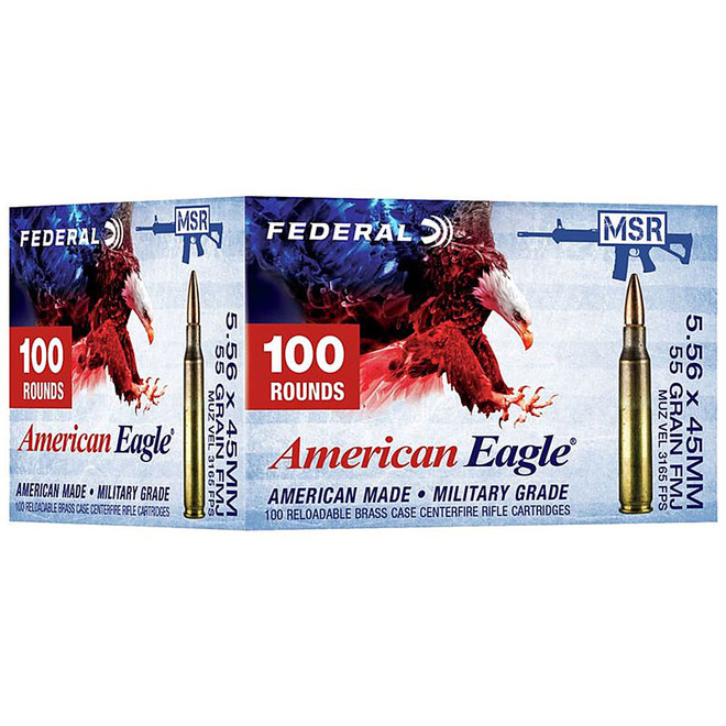 Federal American Eagle 5.56x45mm NATO 55GR FMJ Boat Tail 100 Rounds