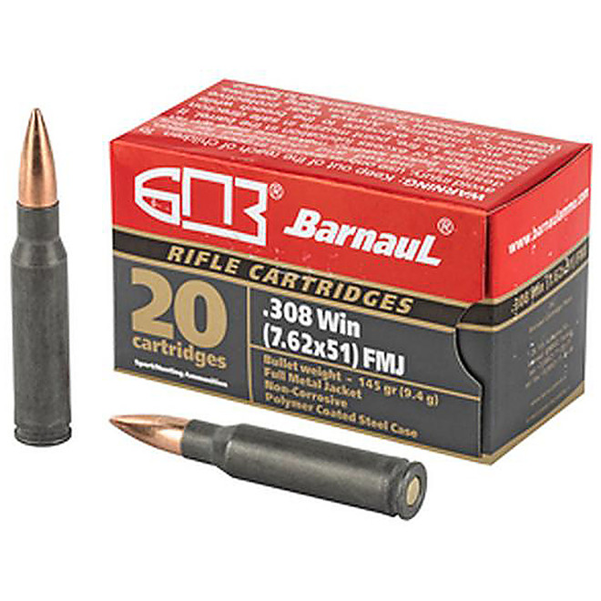 Barnaul Ammunition 308 Winchester 145Gr Full Metal Jacket Steel Polycoated Case 20 Rounds