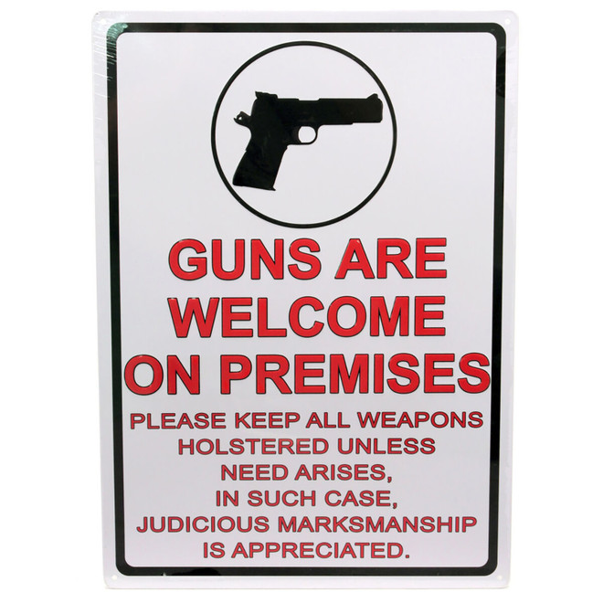 River's Edge 12in.x17in. Weatherpoof Rolled Edge Tin Sign, Guns Are Welcome