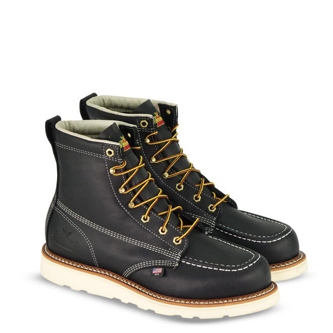 Thorogood Mens American Heritage 6" Black MOC Toe MW Wedge Boots 814-6201