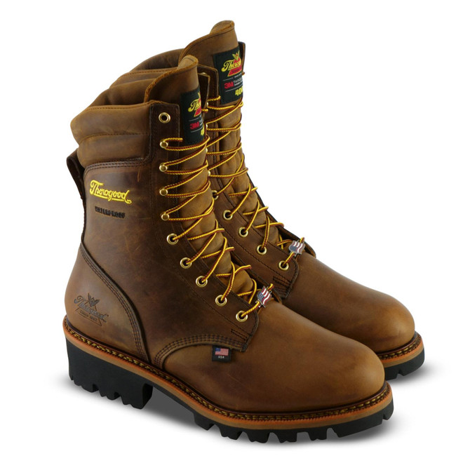 Thorogood Mens USA Logger 9" Trail Crazyhorse INS/WP Brown Boots 804-3554