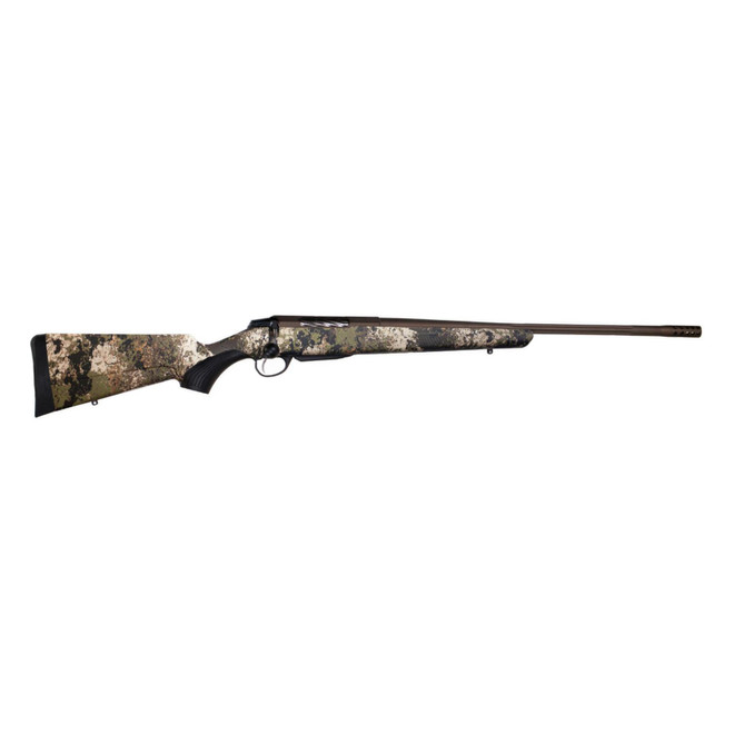 Tikka T3x Lite 6.5 Creedmoor 24" Fluted Barrel Veil Wideland Camo Synthetic Stock Cerakote Burnt Bronze Color 3Rd 1 Mag Includes Matching Muzzle Brake