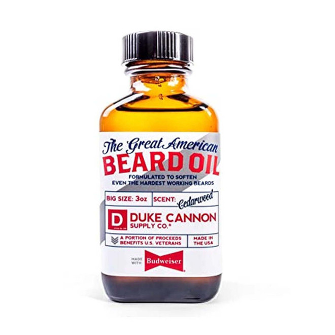 Duke Cannon Supply Co. Great American Beard Oil, 3oz - Made With Budweiser (Cedarwood Scent)